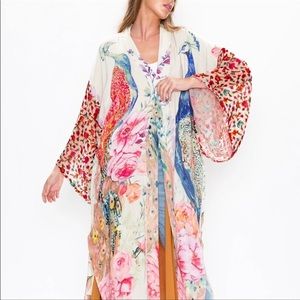 Lena Vie Luxury Fantasy Heavy Weight Peacock/Floral Print Burnout Velvet Kimono